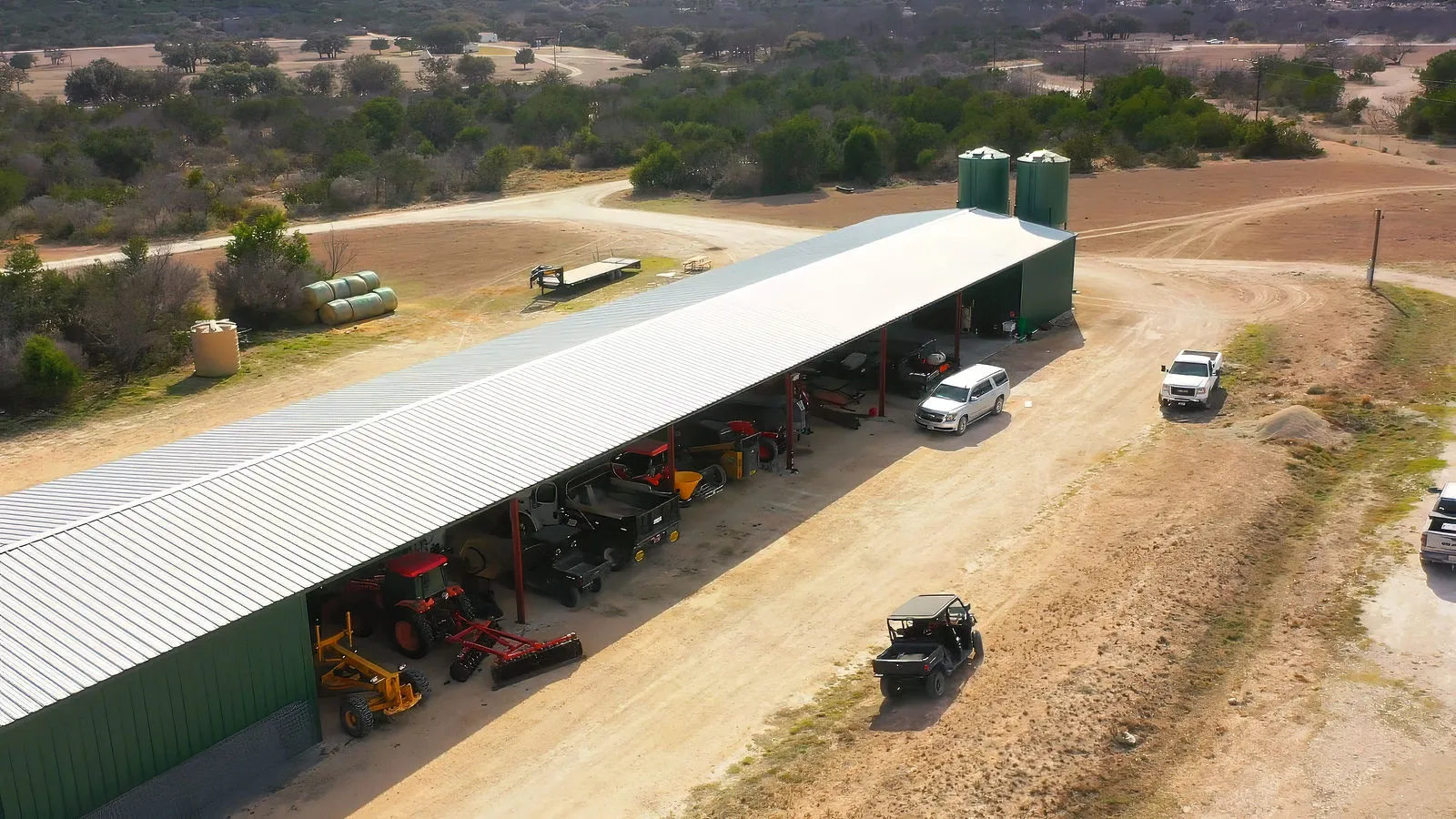 Aerial view of the equipment barn
