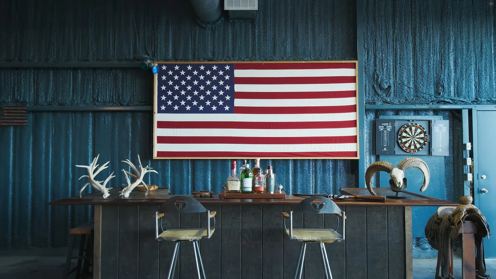 Party barn bar with American flag